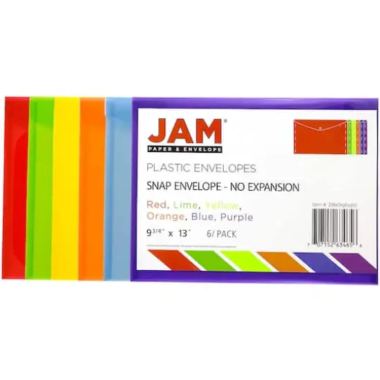 JAM Paper 9.75" x 13" Plastic Snap Closure Envelopes, 6ct. {3}