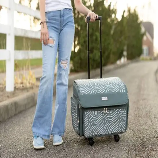 Everything Mary Gray & Pink Abstract 4 Wheel Collapsible Deluxe Sewing Machine Storage Case {8}