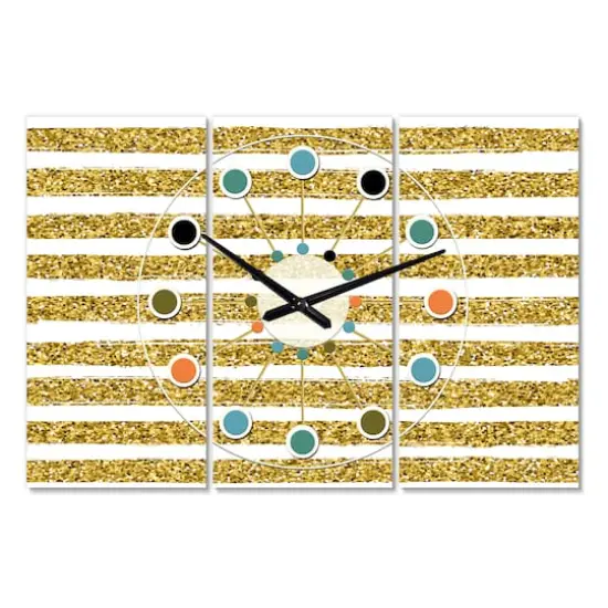 Designart 'Golden Horizontal Lines Oversized Mid-Century Modern Multipanel Wall Clock {3}