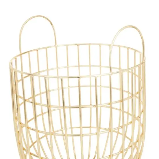 Set of 2 Gold Iron Contemporary Storage Baskets, 17" x 11" x 11" {5}