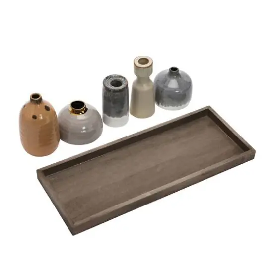 Hello Honey&reg; Multicolor Reactive Glaze Mango Wood Tray With Taper Holder & 4 Vases Set {5}