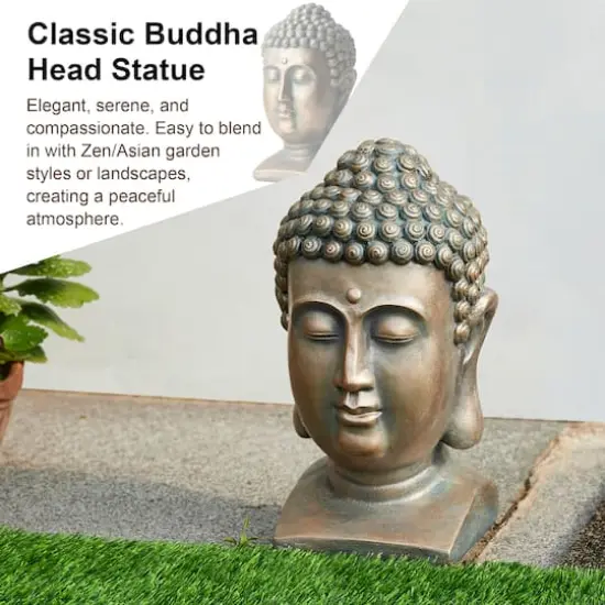 Glitzhome&reg; 16" Faux Bronze Buddha Head Garden Statue {3}