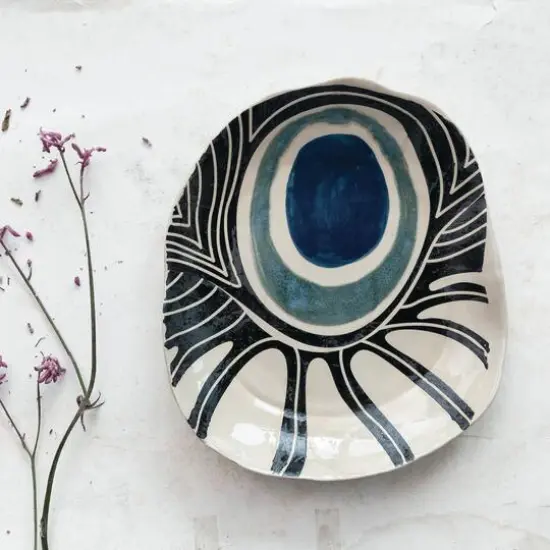 Hello Honey&reg; 12.25" Abstract Azure Stoneware Plate {3}