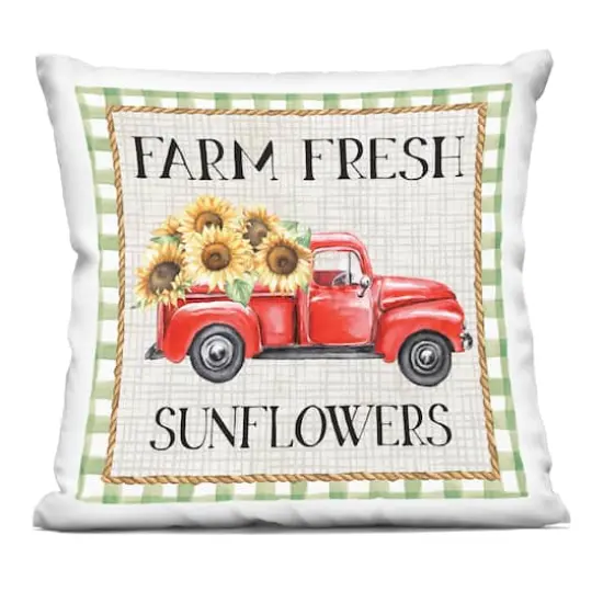 Stupell Industries Farm Fresh Sunflowers Gingham Truck Decorative Printed Throw Pillow {1}
