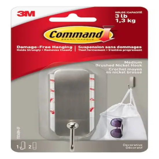 Command&trade; Medium Decorative Hook, Brushed Nickel {1}