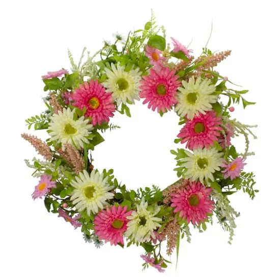23" Pink & Yellow Chrysanthemum & Berry Floral Spring Wreath {1}