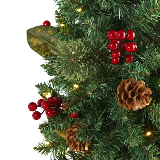 2ft. Pre-Lit Pine Artificial Potted Christmas Tree with Pinecone & Berries, Clear LED Lights {4}