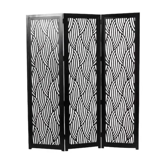 6.6ft. Black Wooden 3 Panel Room Divider Screen {1}