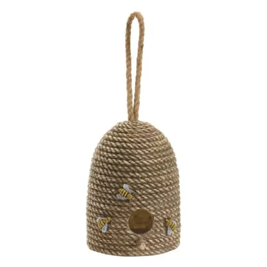 8.5" Hanging Bee Hive Bird House with Rope Accent {1}