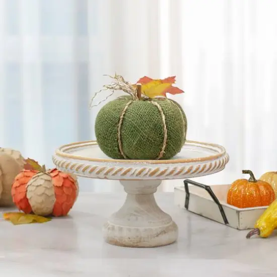 5.5" Green Burlap Autumn Harvest Tabletop Pumpkin {3}