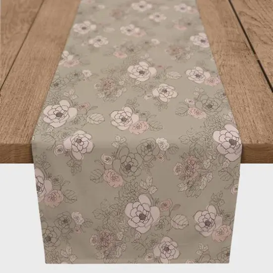 90" Intricate Floral Cotton Twill Runner Brown {1}