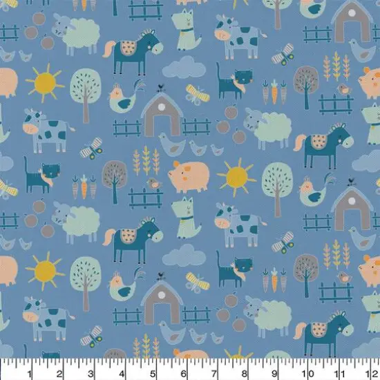 Emma & Mila&reg; Farm Blue Cotton Fabric 8yd. Bolt {3}