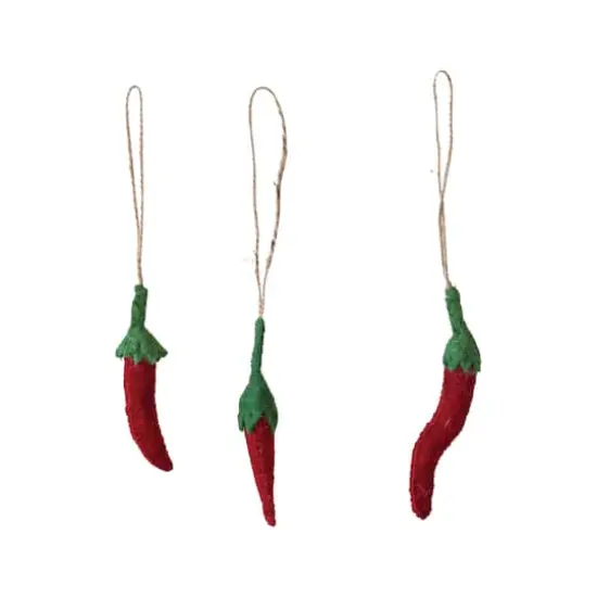 Hello Honey&reg; Red & Green Handmade Wool Felt Chili Pepper Ornament Set {1}