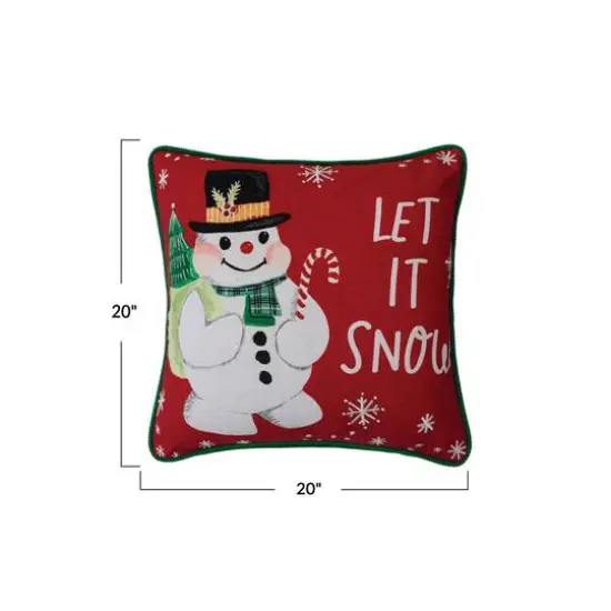Hello Honey® Let It Snow Square Cotton Printed Pillow with Snowman {5}