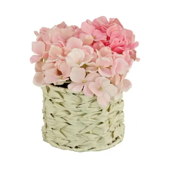 10" Hydrangea Bouquet in Natural Basket Light Pink {1}
