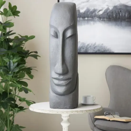 31" Black Tall Distressed Totem Face Sculpture {3}