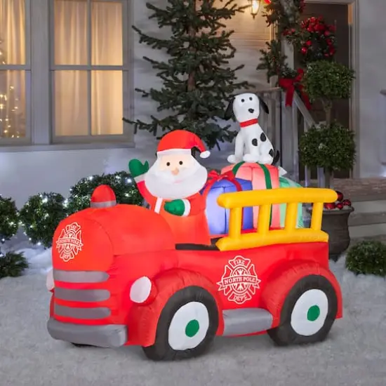 6ft. Airblown&reg; Inflatable Santa's Vintage Fire Truck {3}