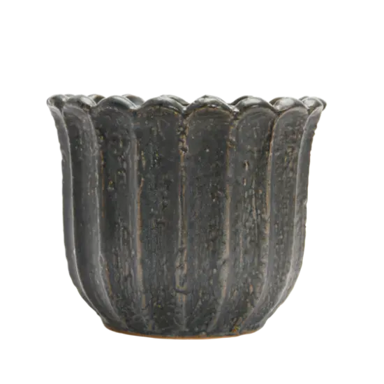 Hello Honey&reg; 6" Matte Black Reactive Glaze Flower Stoneware Planter {7}