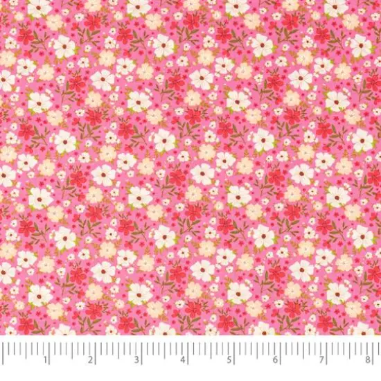 SINGER White & Pink Flowers Cotton Fabric {1}