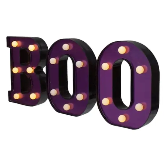 6.5" Lighted Black & Purple BOO Halloween Marquee Sign {5}