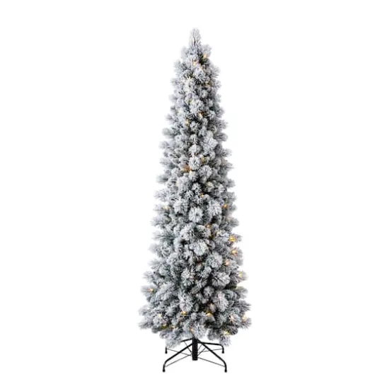 7ft. Pre-Lit Flocked Slim Artificial Christmas Tree, Warm White Twinkle LED Lights by Ashland&reg; {7}