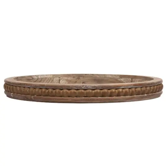 Hello Honey&reg; 16" Decorative Round Wood Tray with Hobnail Edge Brown {6}
