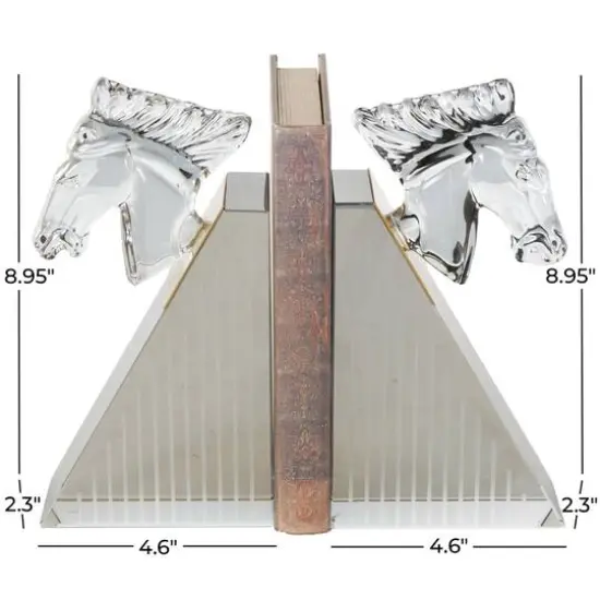 9" Clear Glass Horse Head Decorative Bookends with Pyramid Bases, 2ct. {8}