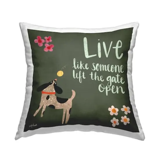 Stupell Industries Green Calligraphy Pet Lover Phrase Playing Dog Throw Pillow, 18" x 18" {1}