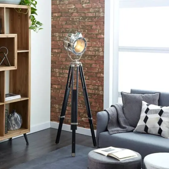 75" Black Wood Industrial Floor Lamp {9}