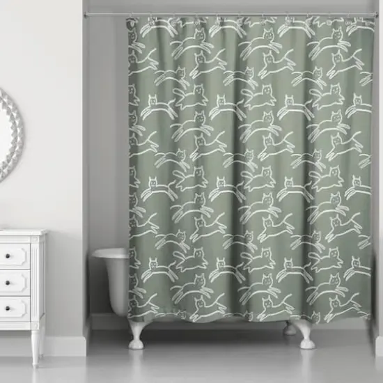 Kitty Shower Curtain Sage {3}