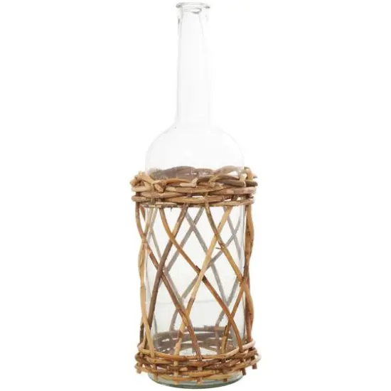 23" Clear Glass Handmade Tall Vase with Brown Rattan Woven Lower Body {3}