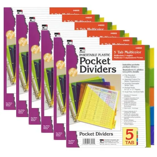 Charles Leonard 5-Tab Index Dividers with Pockets, 6 Packs of 5 {1}