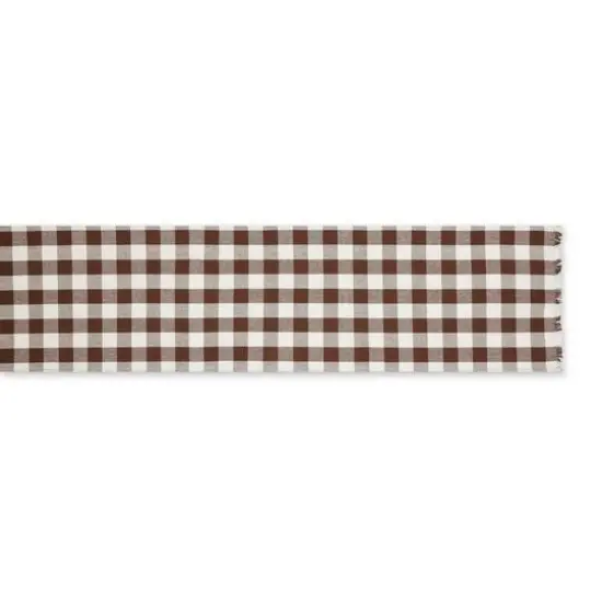 DII® 108" Heavyweight Check Fringed Table Runner Bark Brown {4}