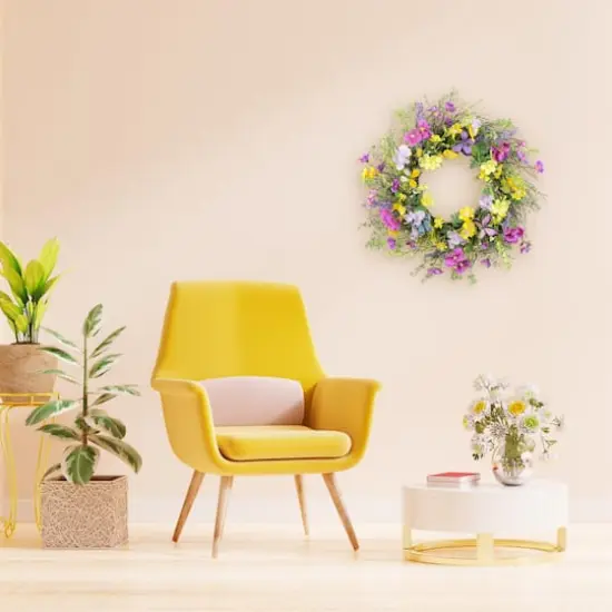 24" Pink, Purple & Yellow Spring Dogwood Floral Wreath {5}