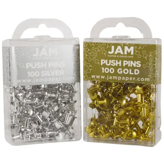 JAM Paper Silver & Gold Standard Push Pins {1}