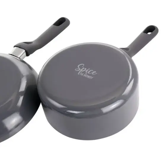 Spice by Tia Mowry Savory Saffron Gray 7 Piece Ceramic Nonstick Aluminum Cookware Set with Nylon Utensils {8}