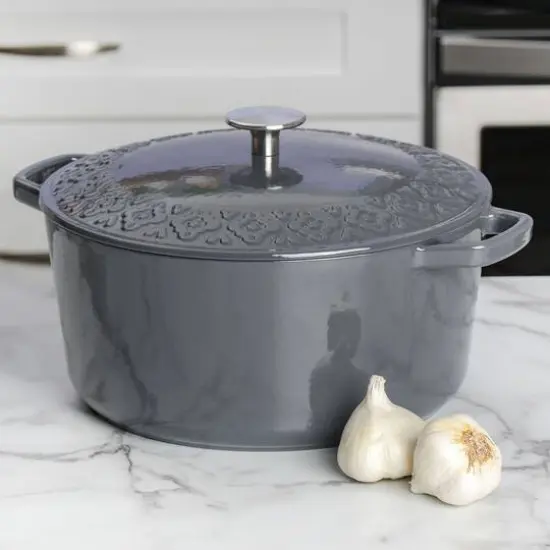 Spice By Tia Mowry Savory Saffron 6qt. Enameled Cast Iron Dutch Oven with Lid Charcoal {5}