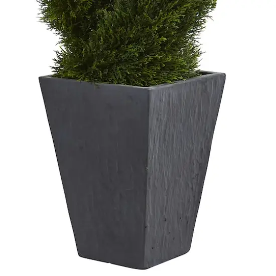 4ft. UV Resistant Cypress Double Spiral Topiary Artificial Tree in Slate Planter {4}