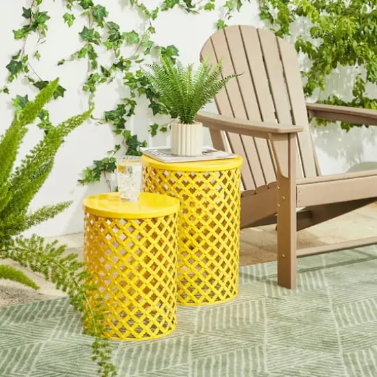 Glitzhome&reg; Multifunctional Metal Garden Stool Set Yellow {3}