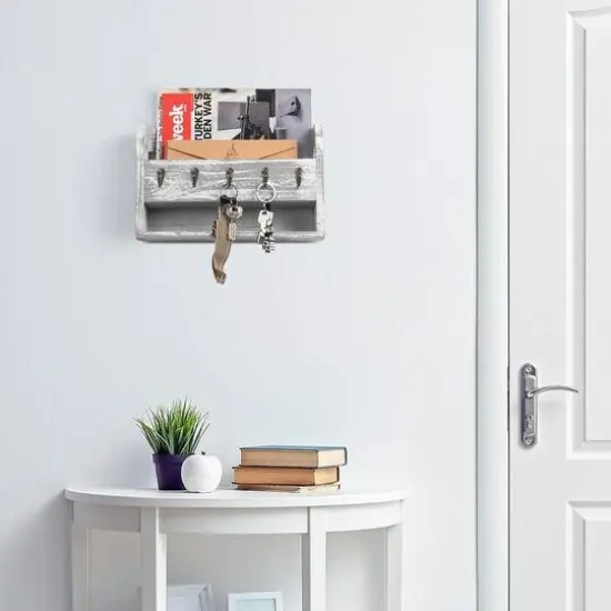 NEX&trade; Gray White Wood Wall Mounted Mail & Key Holder {6}
