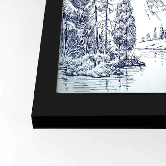 20" Mountain Forest Drawing Framed Wall Art {3}