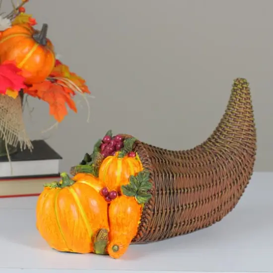 13" Brown & Orange Basket with Pumpkins Tabletop D&eacute;cor {3}