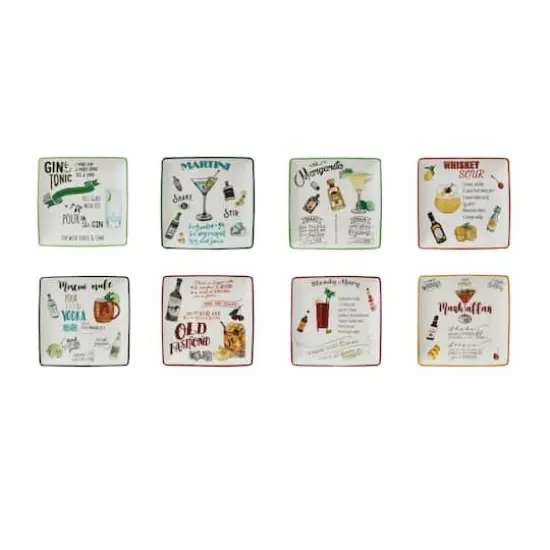 Hello Honey&reg; 6" Cocktail Recipe Design Stoneware Plate Set {1}