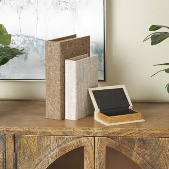Multicolor Faux Book Storage Decorative Box with Gold Paper Detailed Edges Set {3}