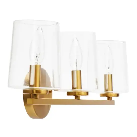 Hello Honey® Robert Stevenson Lighting Berkley Metal & Glass 3-Light Vanity Light Brushed Gold {7}