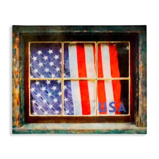 Stupell Industries Patriotic American Flag Rustic Window Festive Home Canvas Wall Art {1}