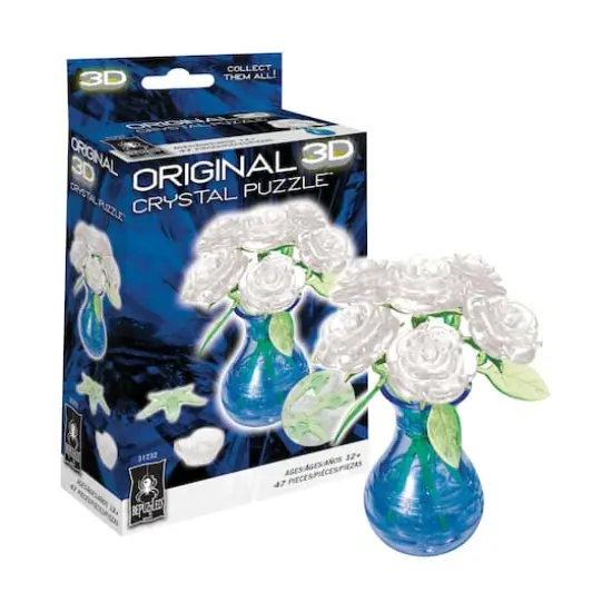 3D Crystal Puzzle - Roses in a Vase (White): 47 Pcs {3}