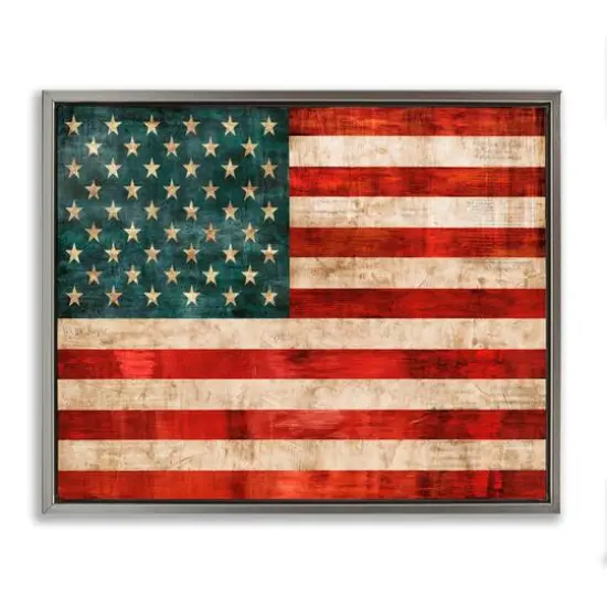 Stupell Industries US American Flag Rustic Pattern Floater Framed Art Gray {1}