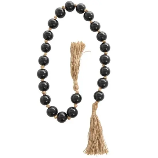 4ft. Glass Handmade Round Beaded Garland with Tassel Black {9}