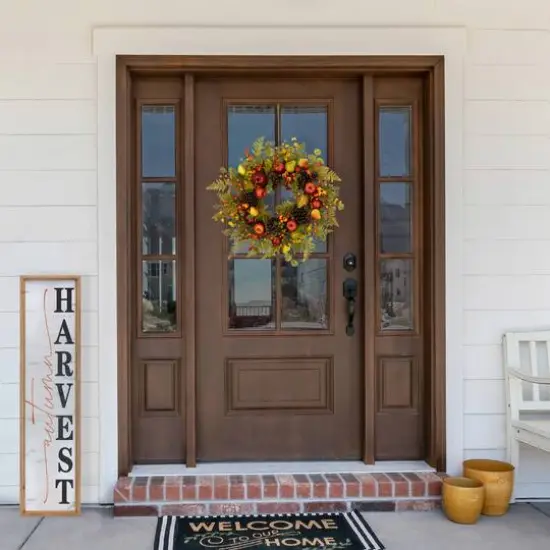 26" Apples, Pears & Pinecones Fall Harvest Wreath {3}